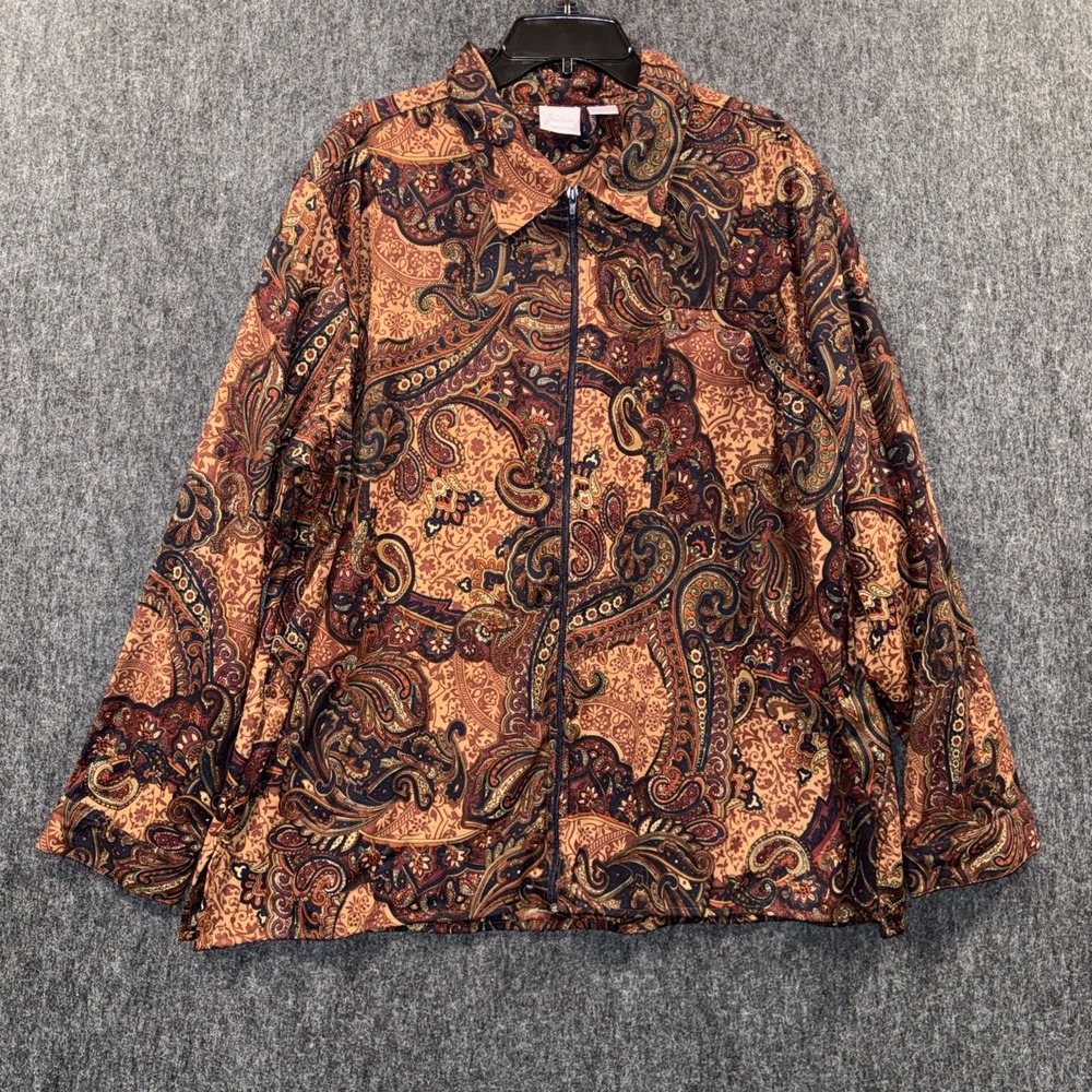 Southern Expressions Women 3X Paisley‎ Jacket Zip Boho Retro Print Plus Size